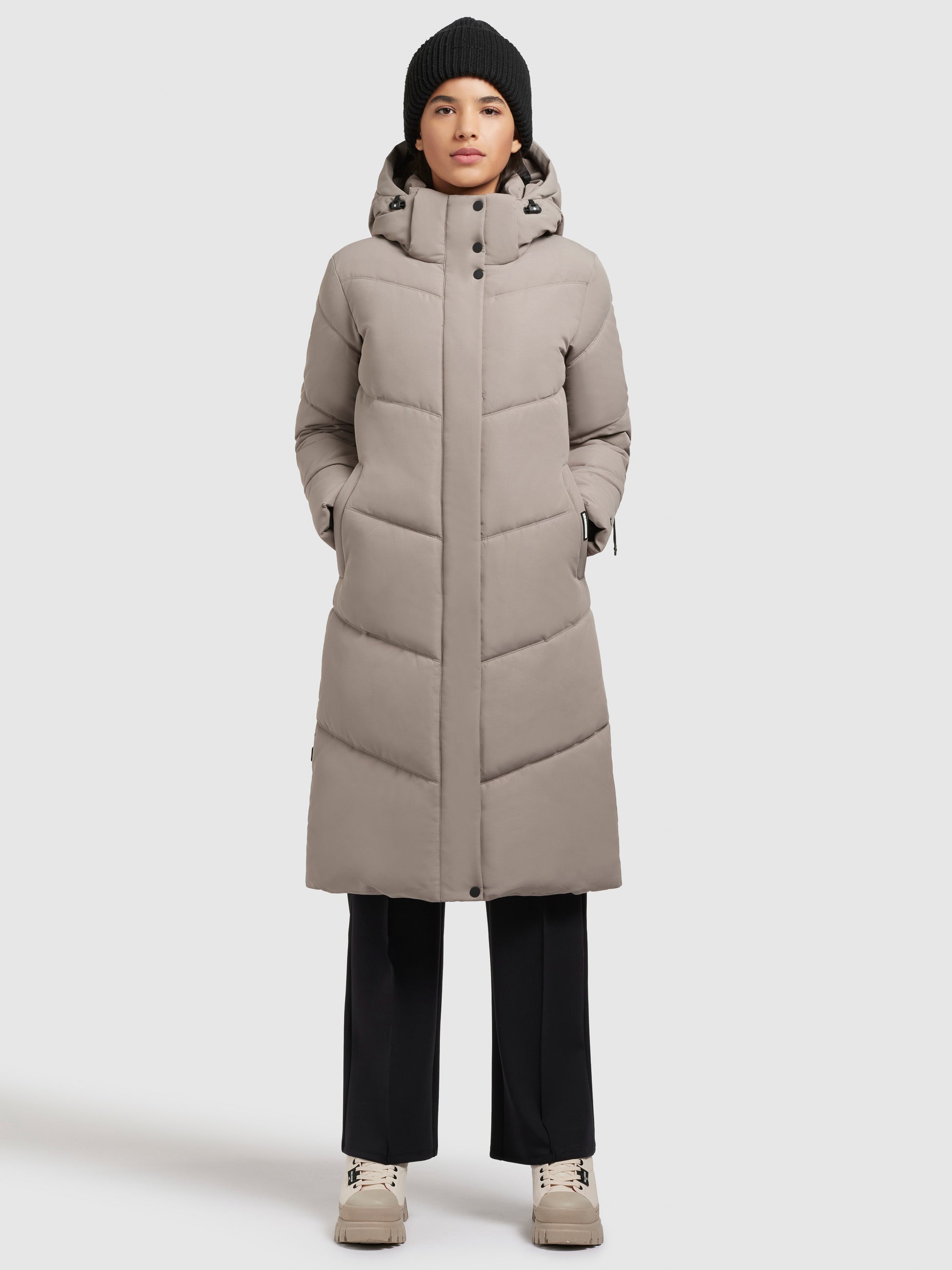 Khujo Cappotto Invernale Donna Torino 4, Lungo Al Ginocchio, Nero, Taglia XS, Con Cappuccio Rimovibile